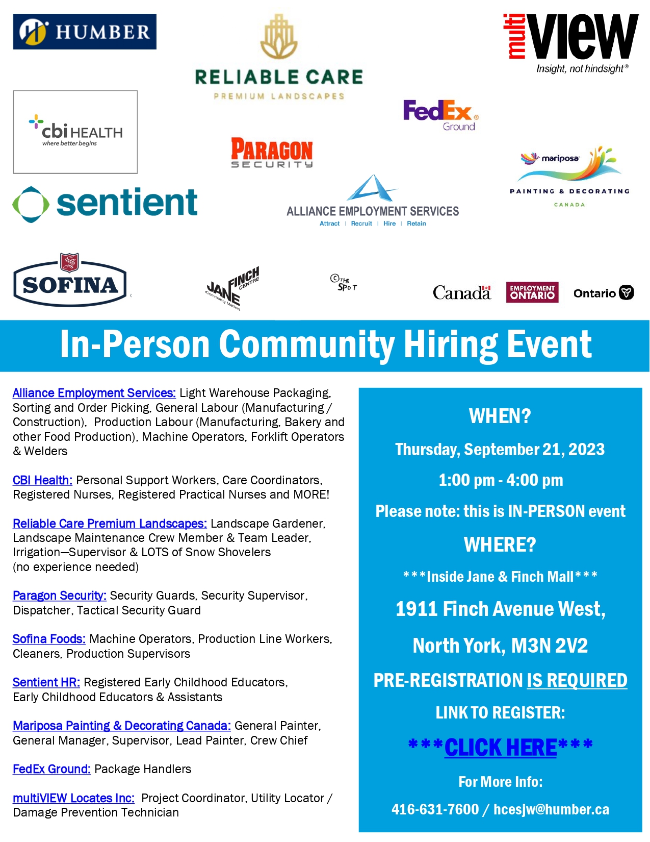 InPerson Community Hiring Event Join Humber Community Employment